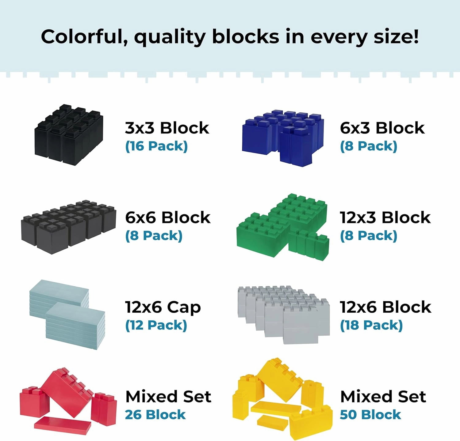 EverBlock Single Color Combo Pack | Giant Building Blocks | Easy to Connect & Reuse | Indoor & Outdoor Use | Build Displays & Structures | Multicolored