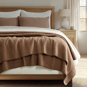 EVERGRACE Cross Stitch Pre-Washed Cotton Quilt Bedding Set King Size, Oversized 3 Pieces Lightweight Bedspread Coverlet for All Season, with 2 Matching Shams, Camel Brown,108"x96"