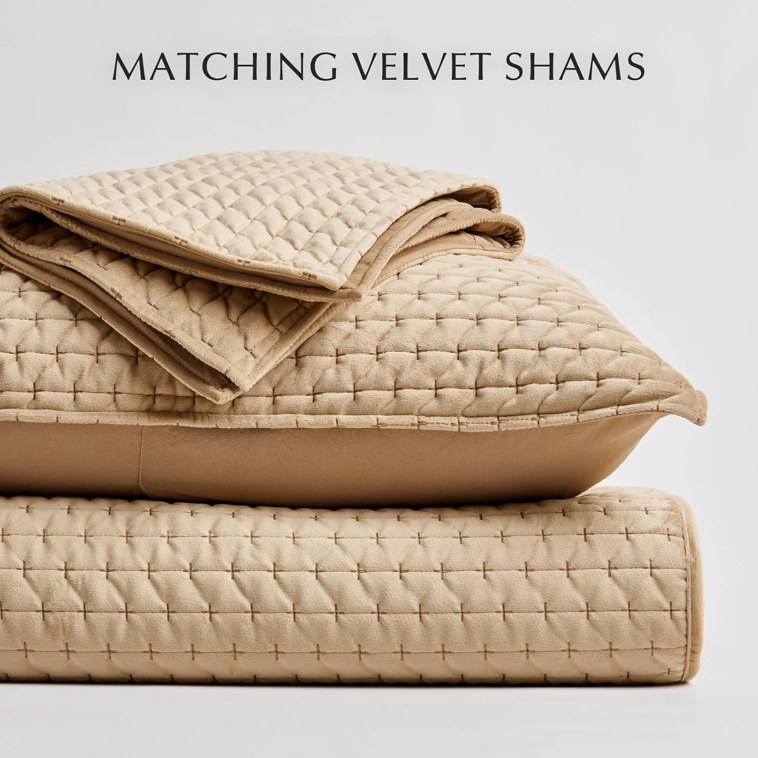 EVERGRACE Luxury Velvet Quilt Set King Size 3 Piece, Soft Cross-Stitch Velvet Comforter Set with Pillow Shams, Lightweight Coverlet Bedspread Bedding Set for All Seasons, Camel