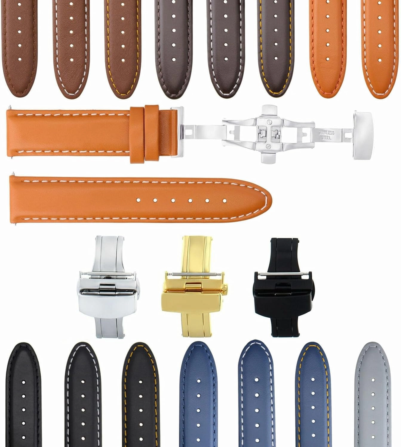 Ewatchparts 18-19-20-22-24mm Leather Watch Band Strap Smooth Compatible With Citizen Eco Drive Watch
