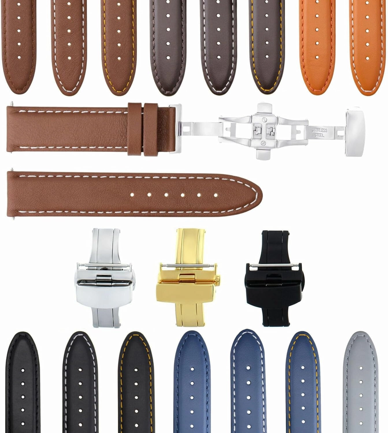 Ewatchparts 18-19-20-22-24mm Leather Watch Band Strap Smooth Compatible With Citizen Eco Drive Watch