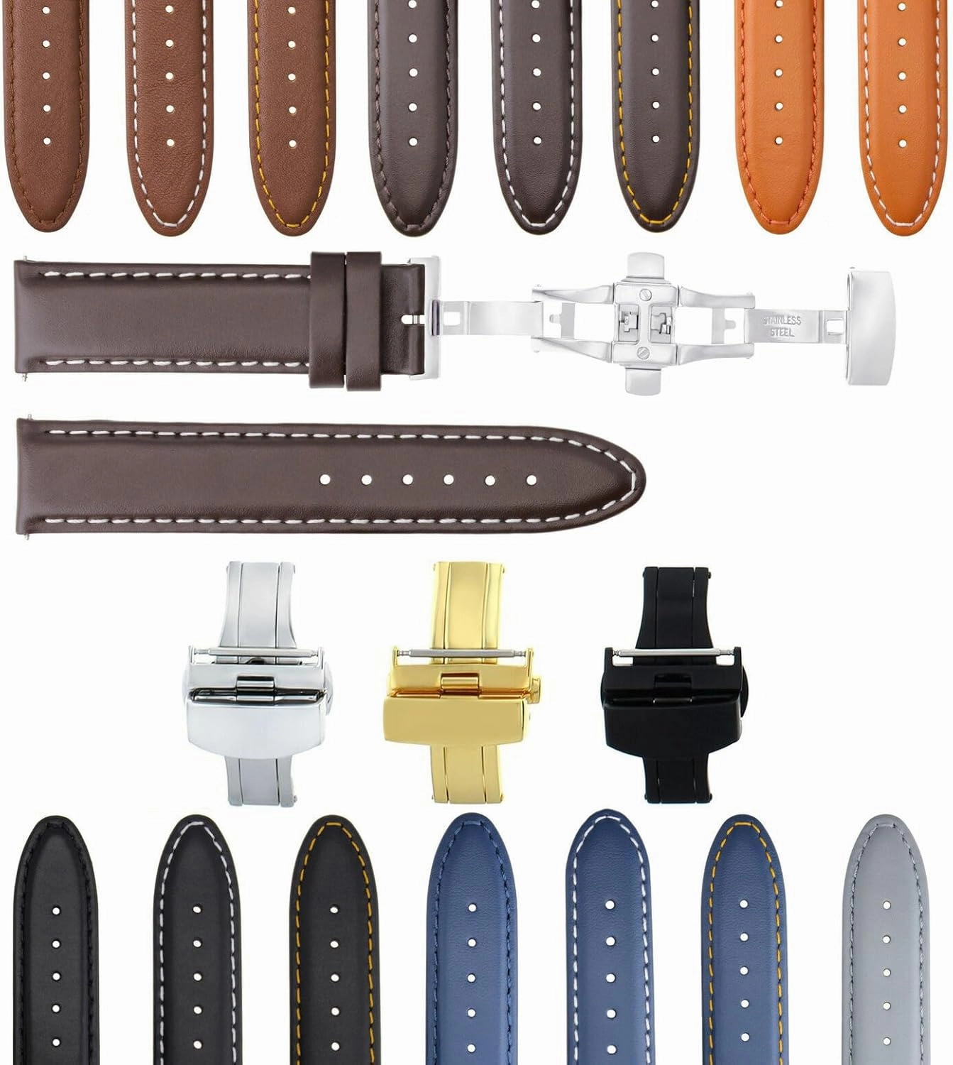 Ewatchparts 18-19-20-22-24mm Leather Watch Band Strap Smooth Compatible With Citizen Eco Drive Watch