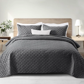 Exclusivo Mezcla Soft Quilt Set Queen Full Size, 3 Pieces Lightweight Quilts Grey Bedspreads Coverlets Bedding Set for All Seasons, Grid Pattern