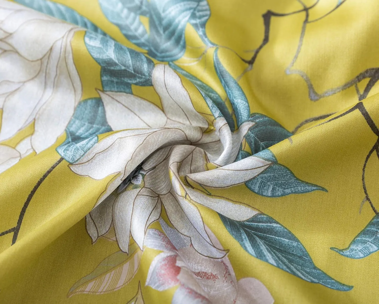 Exotic Modern Floral Print Bedding Birds Flowers Dusty Grey Design 100% Cotton Duvet Cover 3pc Set Hibiscus Blossom Branches in Muted Gray Blue (King, Citronelle Green)