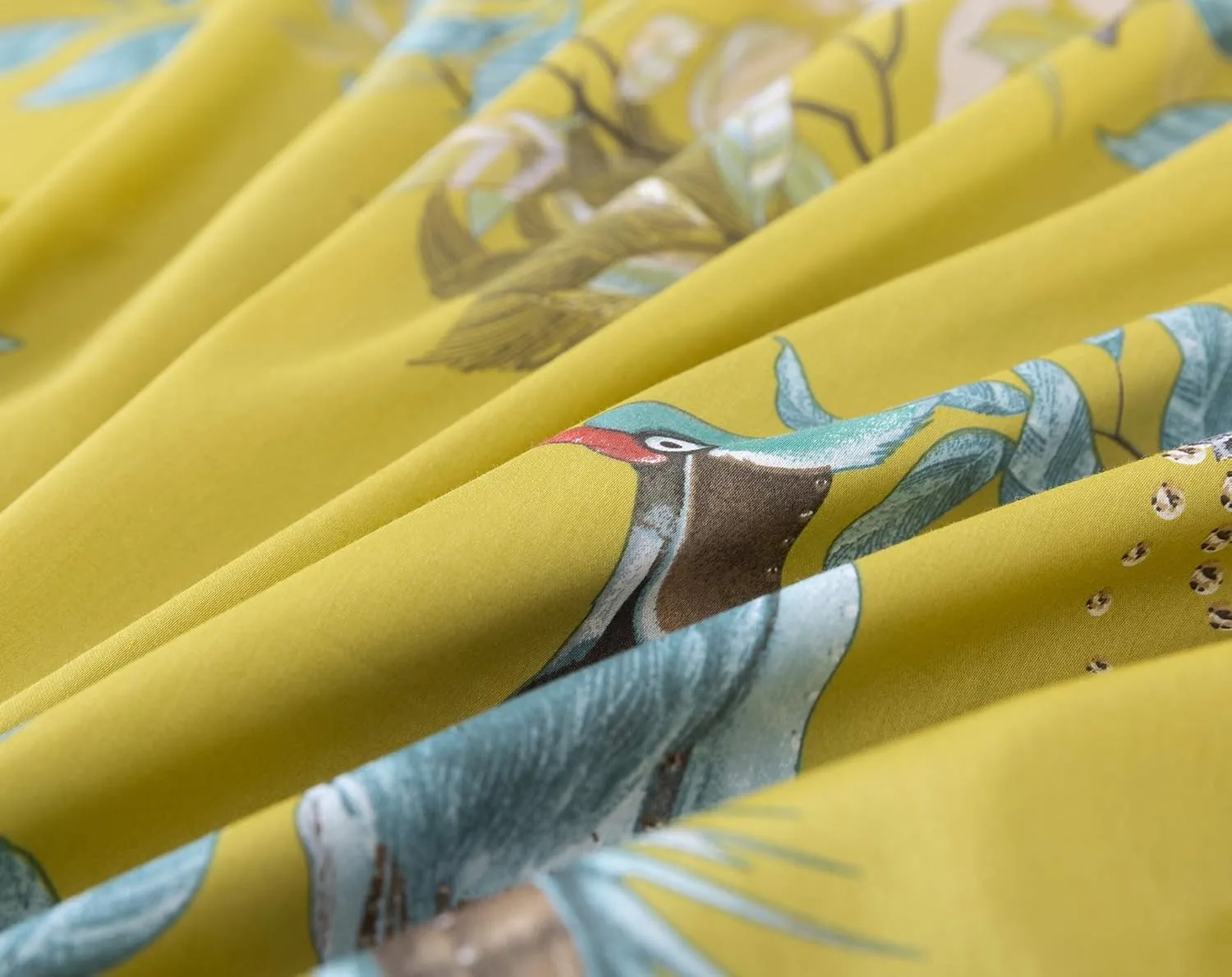 Exotic Modern Floral Print Bedding Birds Flowers Dusty Grey Design 100% Cotton Duvet Cover 3pc Set Hibiscus Blossom Branches in Muted Gray Blue (King, Citronelle Green)