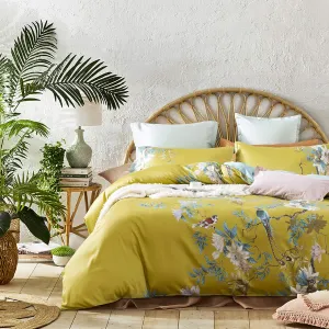 Exotic Modern Floral Print Bedding Birds Flowers Dusty Grey Design 100% Cotton Duvet Cover 3pc Set Hibiscus Blossom Branches in Muted Gray Blue (King, Citronelle Green)