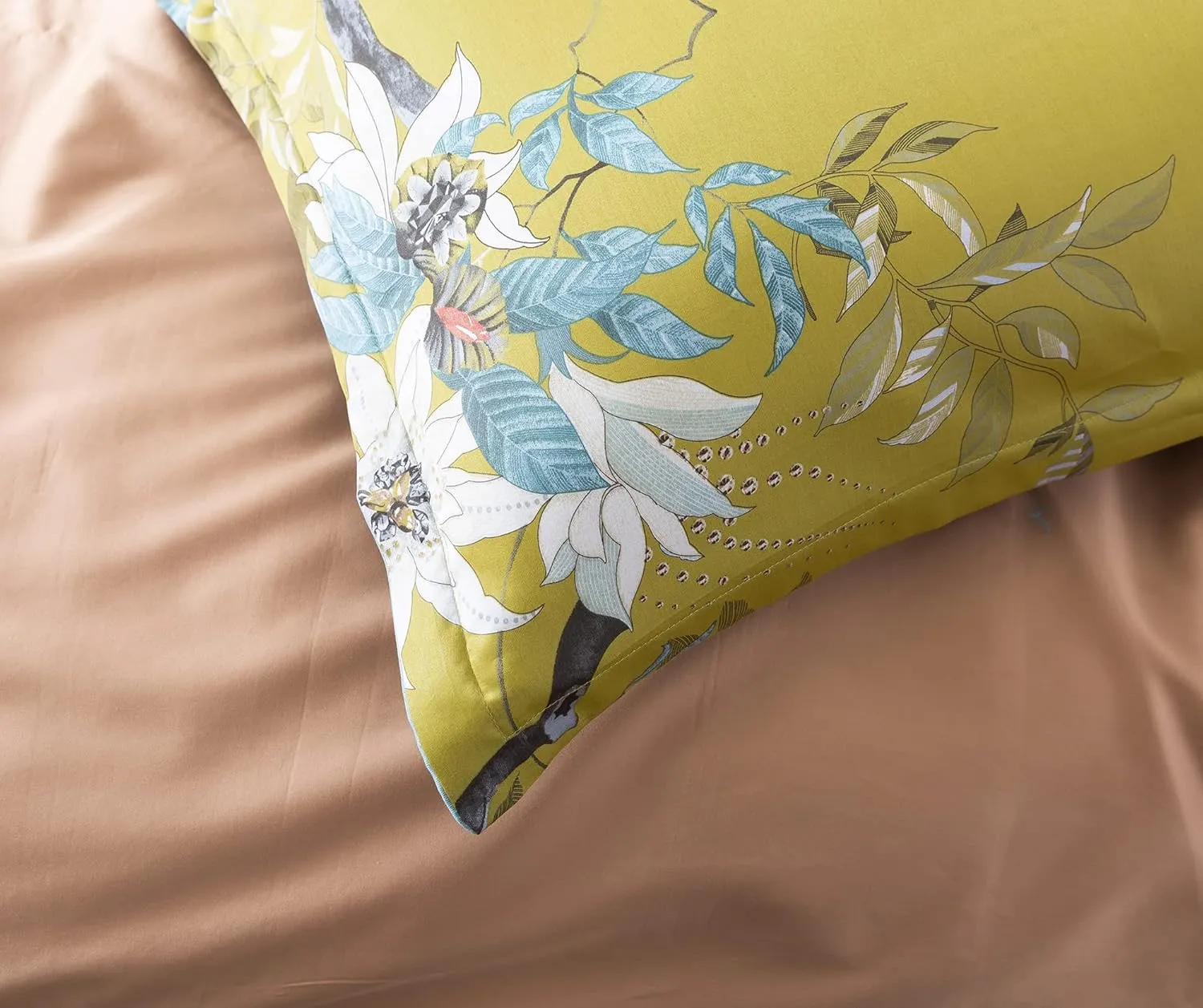 Exotic Modern Floral Print Bedding Birds Flowers Dusty Grey Design 100% Cotton Duvet Cover 3pc Set Hibiscus Blossom Branches in Muted Gray Blue (King, Citronelle Green)