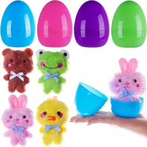 Exun Prefilled Jumbo Easter Eggs of 4.5" Stuffed Animal Plush Toys Keychain for Kids Easter Basket Stuffers/Fillers, Easter Eggs Hunt and Easter Party Favor, 4-Piece Sets