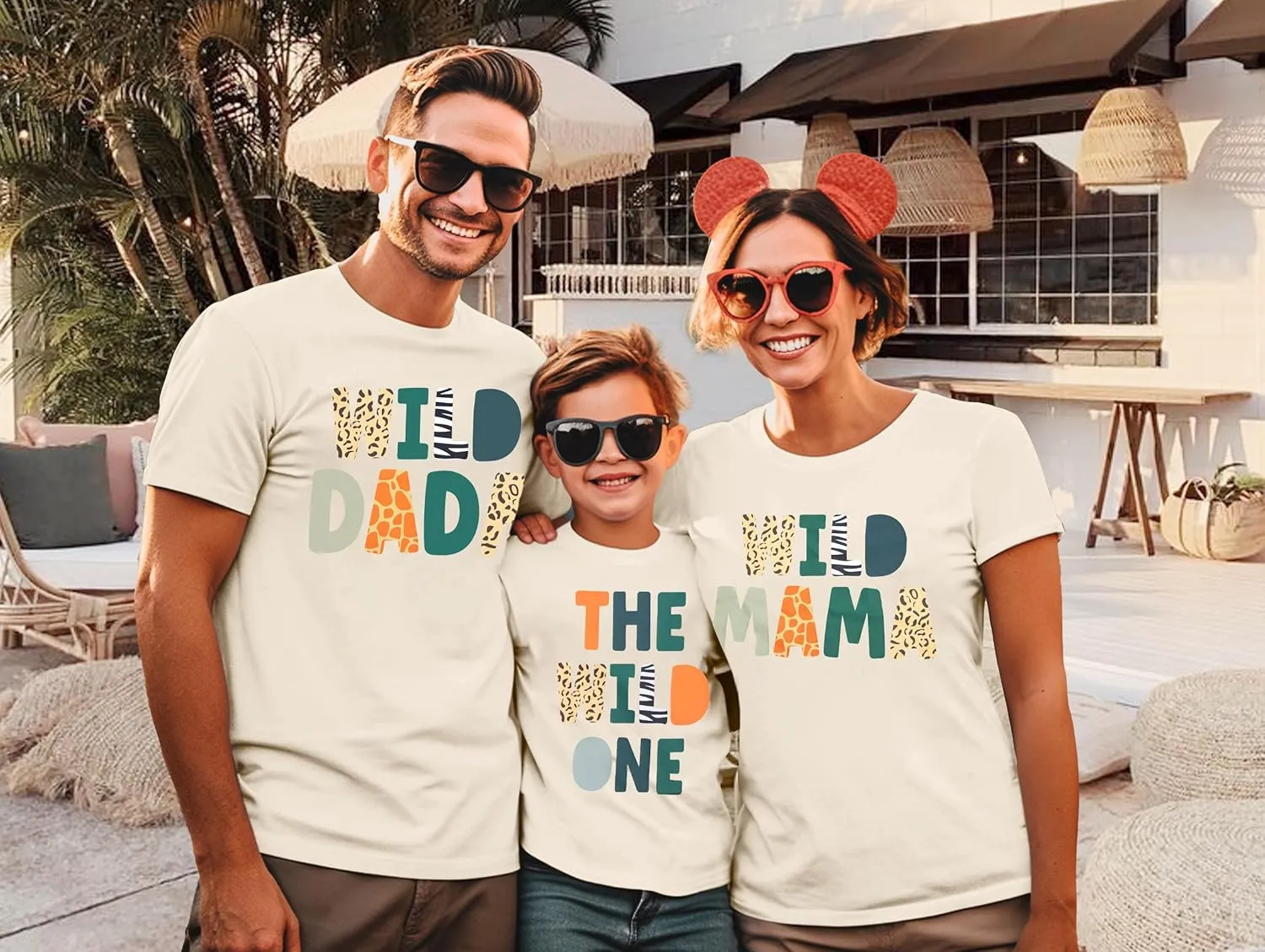 Family Trips Matching Shirts : Wild One Print Tee Safari Animal Theme Parent-Child Outfit