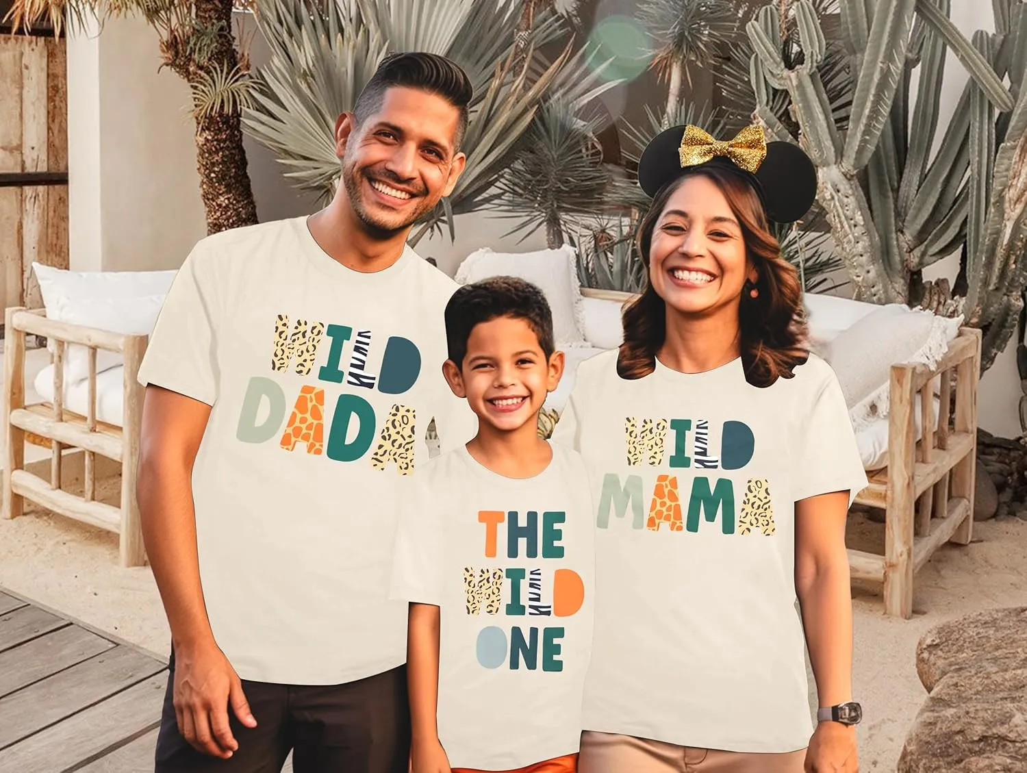 Family Trips Matching Shirts : Wild One Print Tee Safari Animal Theme Parent-Child Outfit