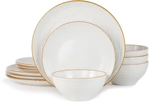 Famiware Jupiter Dinnerware Set, Plates and Bowls Dish Sets for 4 (12 Pieces), Microwave and Dishwasher Safe Stoneware Tableware, Chip and Scratch Resistant, White