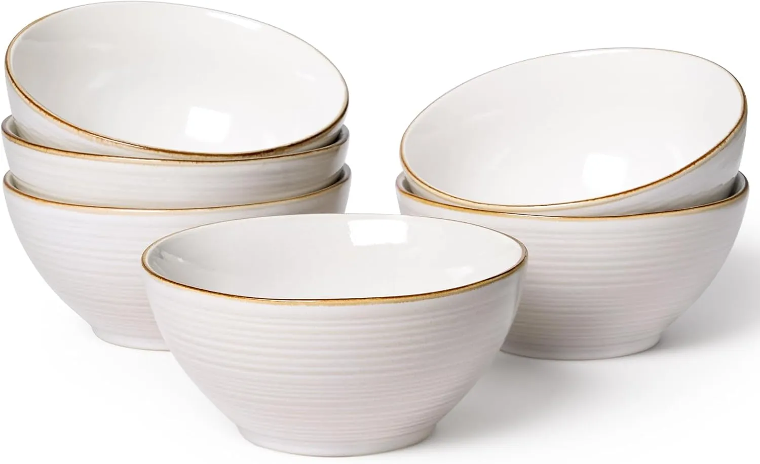 Famiware Tempus Cereal Bowls Set of 6, 20 oz Salad & Soup Bowls - Dishwasher & Microwave Safe - Antique White