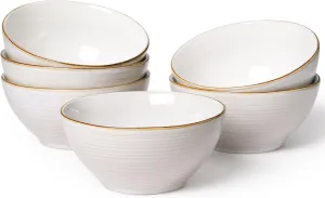 Famiware Tempus Cereal Bowls Set of 6, 20 oz Salad & Soup Bowls - Dishwasher & Microwave Safe - Antique White