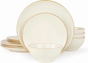 Famiware Jupiter Dinnerware Set, Plates and Bowls Dish Sets for 4 (12 Pieces), Microwave and Dishwasher Safe Stoneware Tableware, Chip and Scratch Resistant, Vanilla White