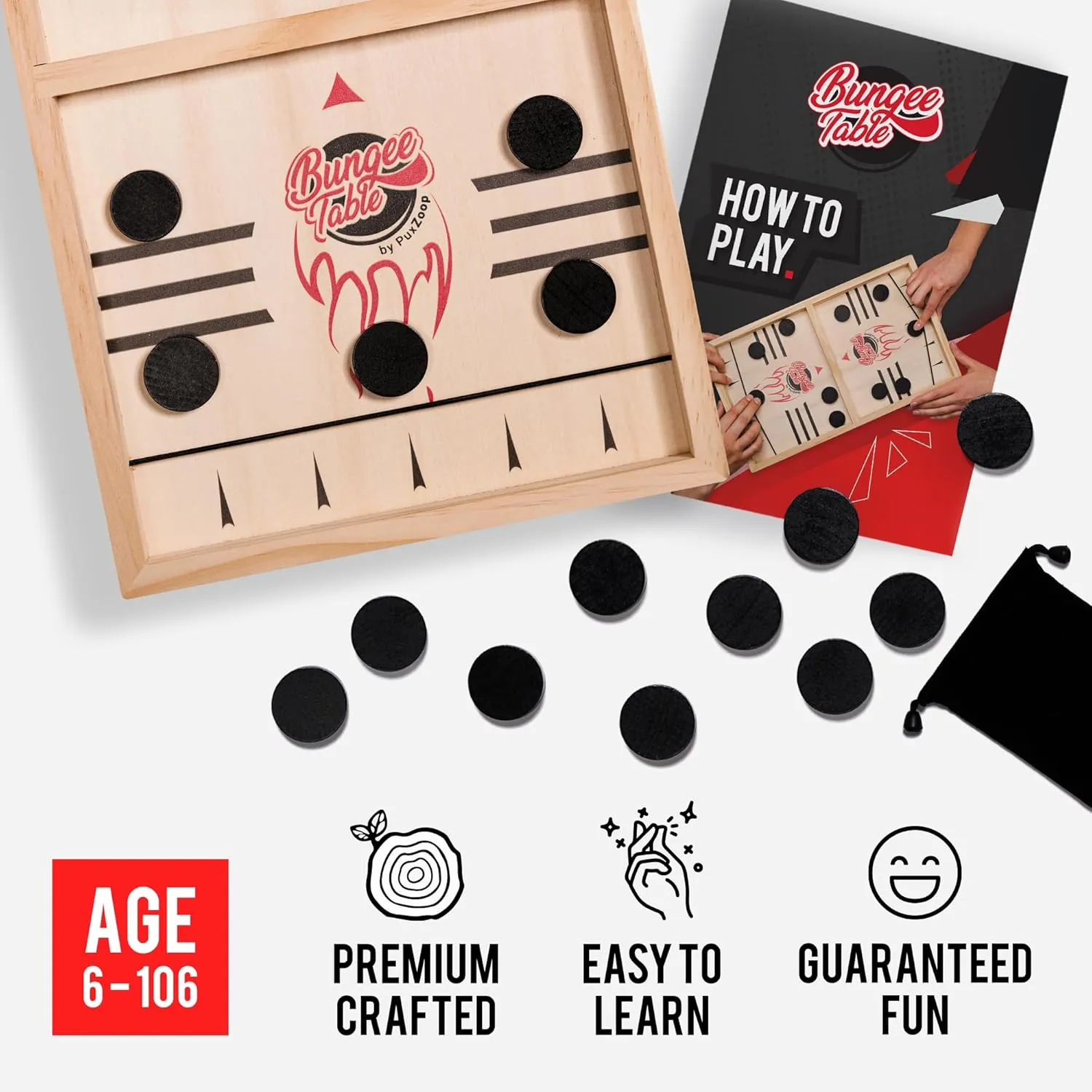 Fast Sling Puck Game - Test Your Speed and Accuracy with This Fast-Paced Wooden Air Hockey Board Game - Guaranteed Fun for Family Night or Friends Party