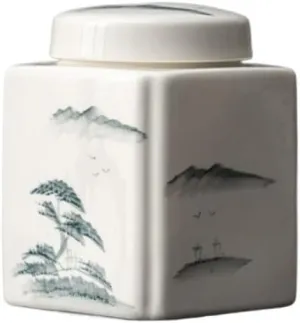 FEELIN Tea Caddy Hand-painted Ceramic Tea Can Single Can Loose Tea Storage Container Can Household Sealed Can Wake-up Tea Can for Kitchen Storage Tea Coffee Sugar