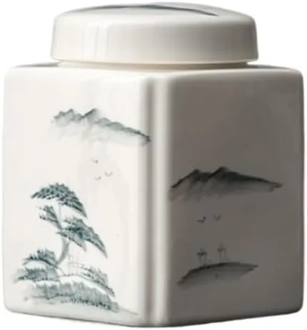 FEELIN Tea Caddy Hand-painted Ceramic Tea Can Single Can Loose Tea Storage Container Can Household Sealed Can Wake-up Tea Can for Kitchen Storage Tea Coffee Sugar
