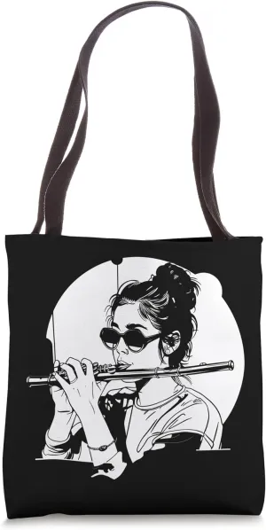 Female Flautist Drawing Flute Duet Tote Bag
