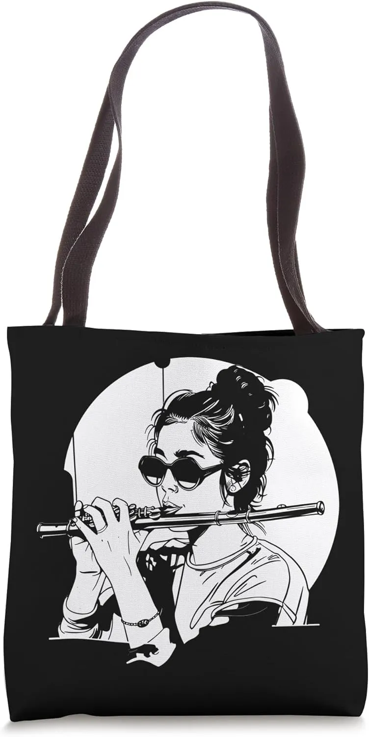 Female Flautist Drawing Flute Duet Tote Bag