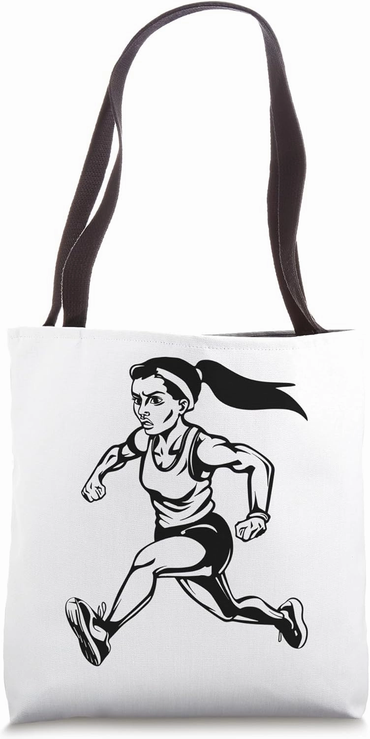 Female Runner Drawing Jogger Sprinting Tote Bag