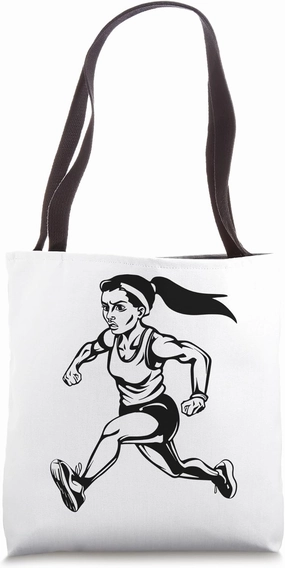 Female Runner Drawing Jogger Sprinting Tote Bag