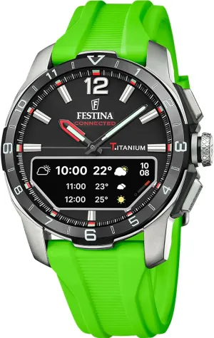 Festina Men's Watch F23000/B Connected D Titanium Case Silver Rubber Strap Green, Black/White