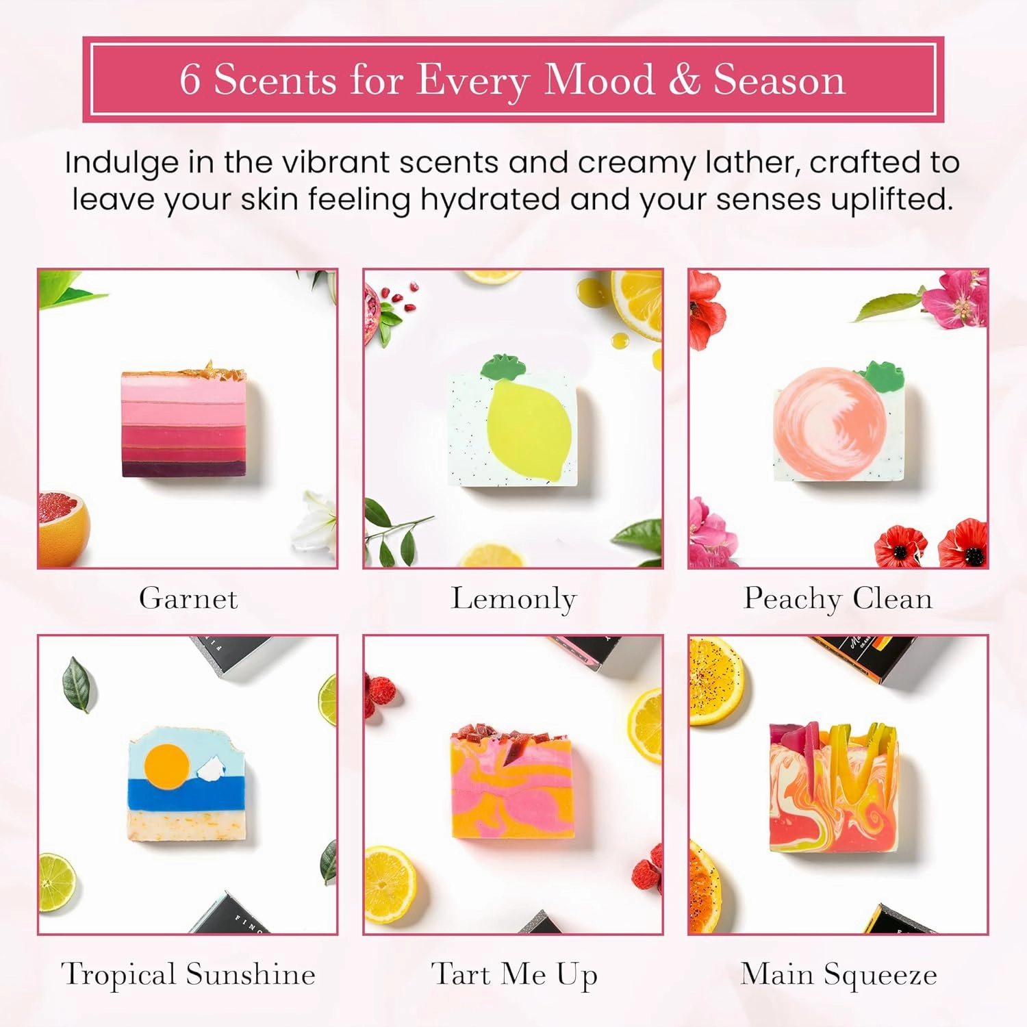 FinchBerry Season of Soap Gift Set - Handmade Seasonal Soaps - Cleanse & Moisturize with Olive, Shea Butter & Coconut Oil - Ideal for All Skin Types & SUMMER Gifting, Pack of 6 (4.5 oz Each)