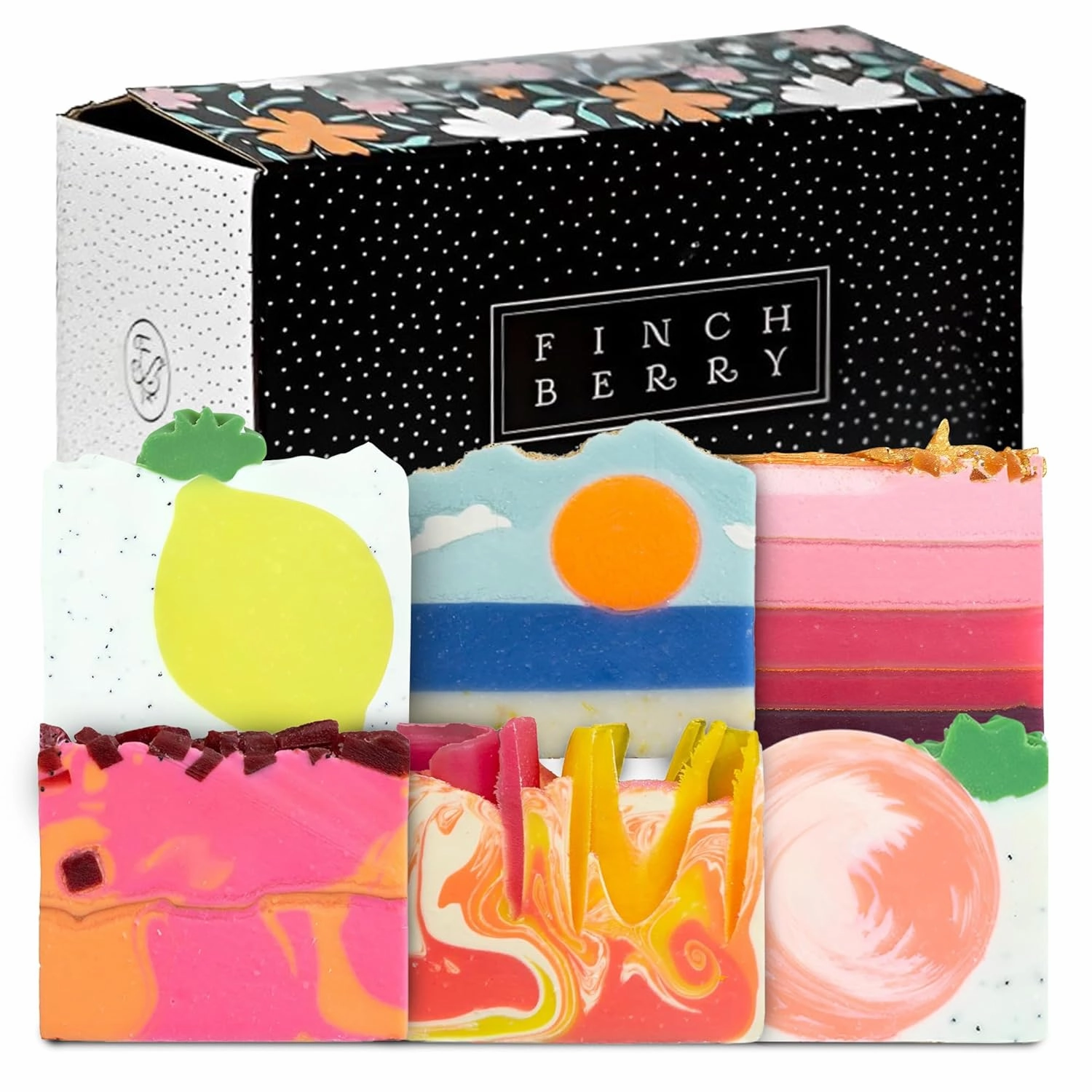 FinchBerry Season of Soap Gift Set - Handmade Seasonal Soaps - Cleanse & Moisturize with Olive, Shea Butter & Coconut Oil - Ideal for All Skin Types & SUMMER Gifting, Pack of 6 (4.5 oz Each)