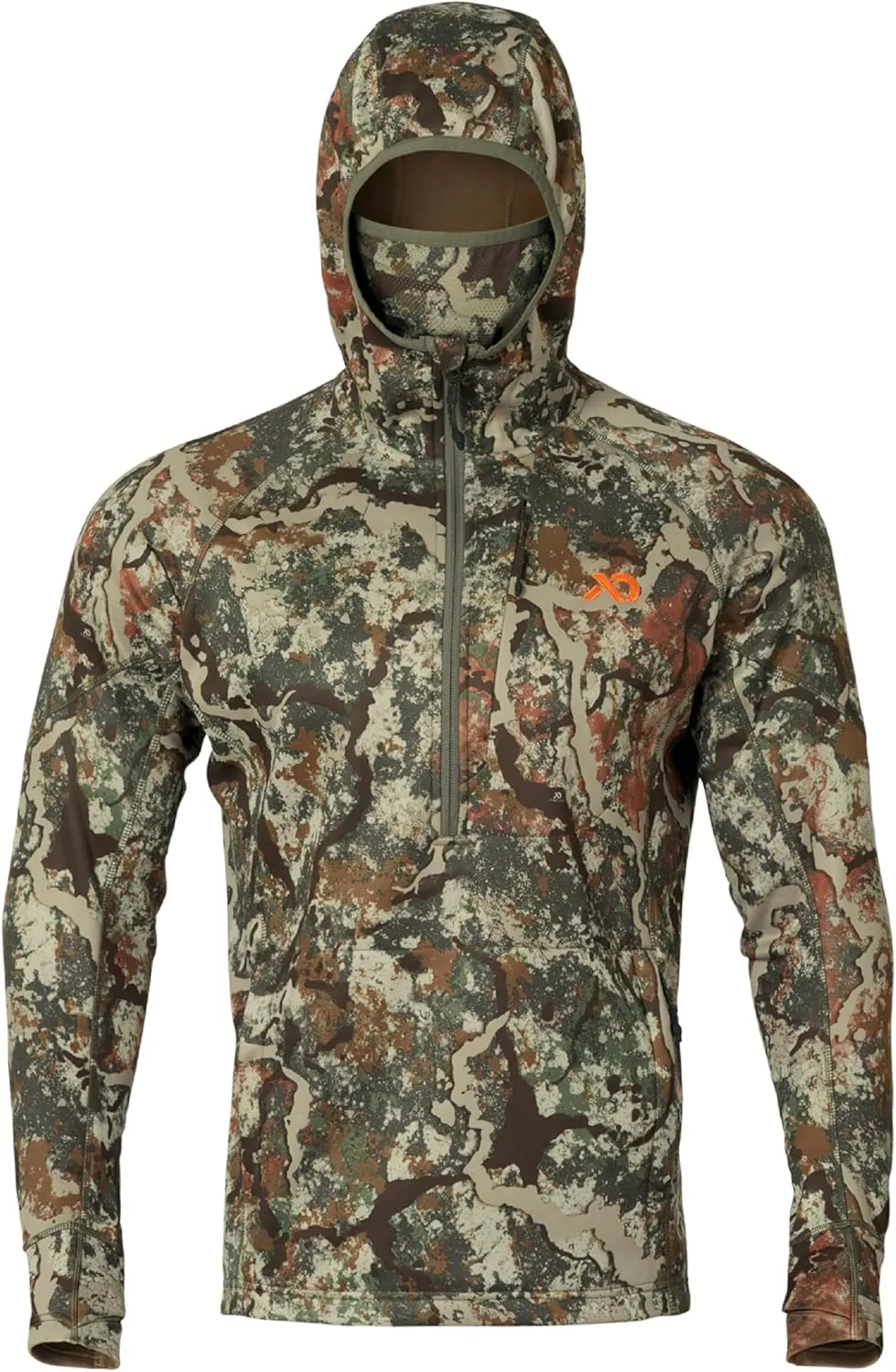 First Lite Men’s Origin Hoody - Lightweight Knit Fleece Insulated Camo Hunting Pullover, Thermal Mid Layer With Face Mask