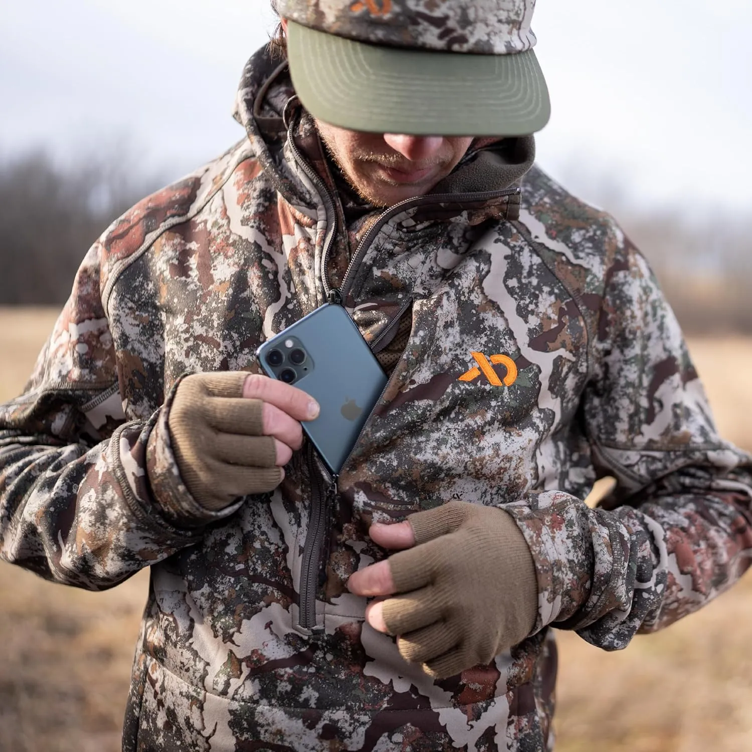 First Lite Men’s Origin Hoody - Lightweight Knit Fleece Insulated Camo Hunting Pullover, Thermal Mid Layer With Face Mask