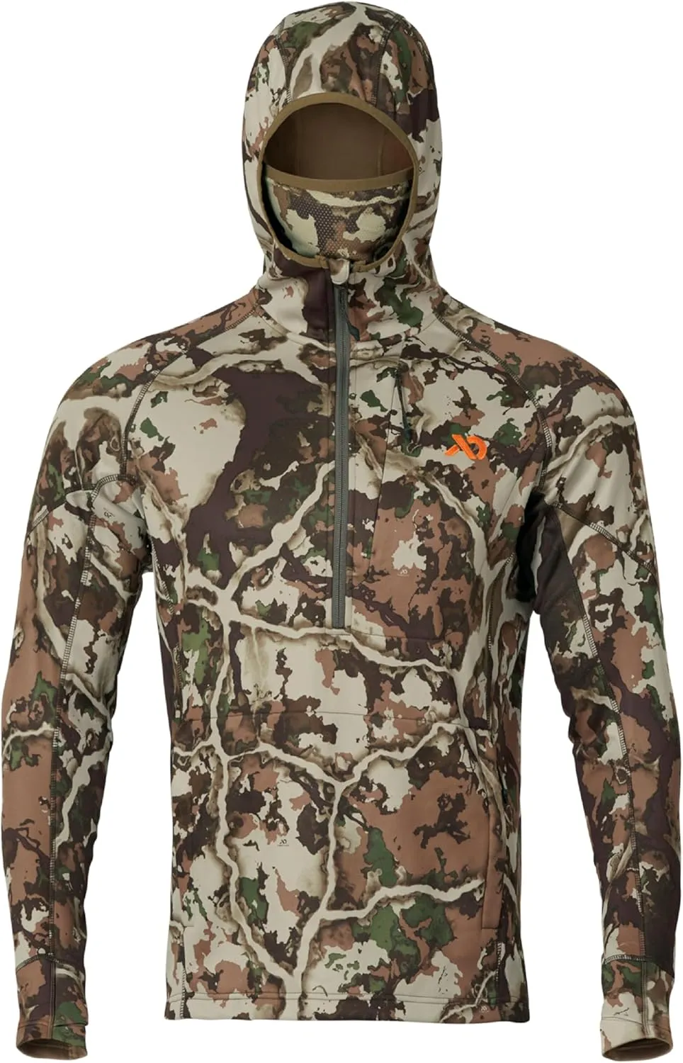 First Lite Men’s Origin Hoody - Lightweight Knit Fleece Insulated Camo Hunting Pullover, Thermal Mid Layer With Face Mask