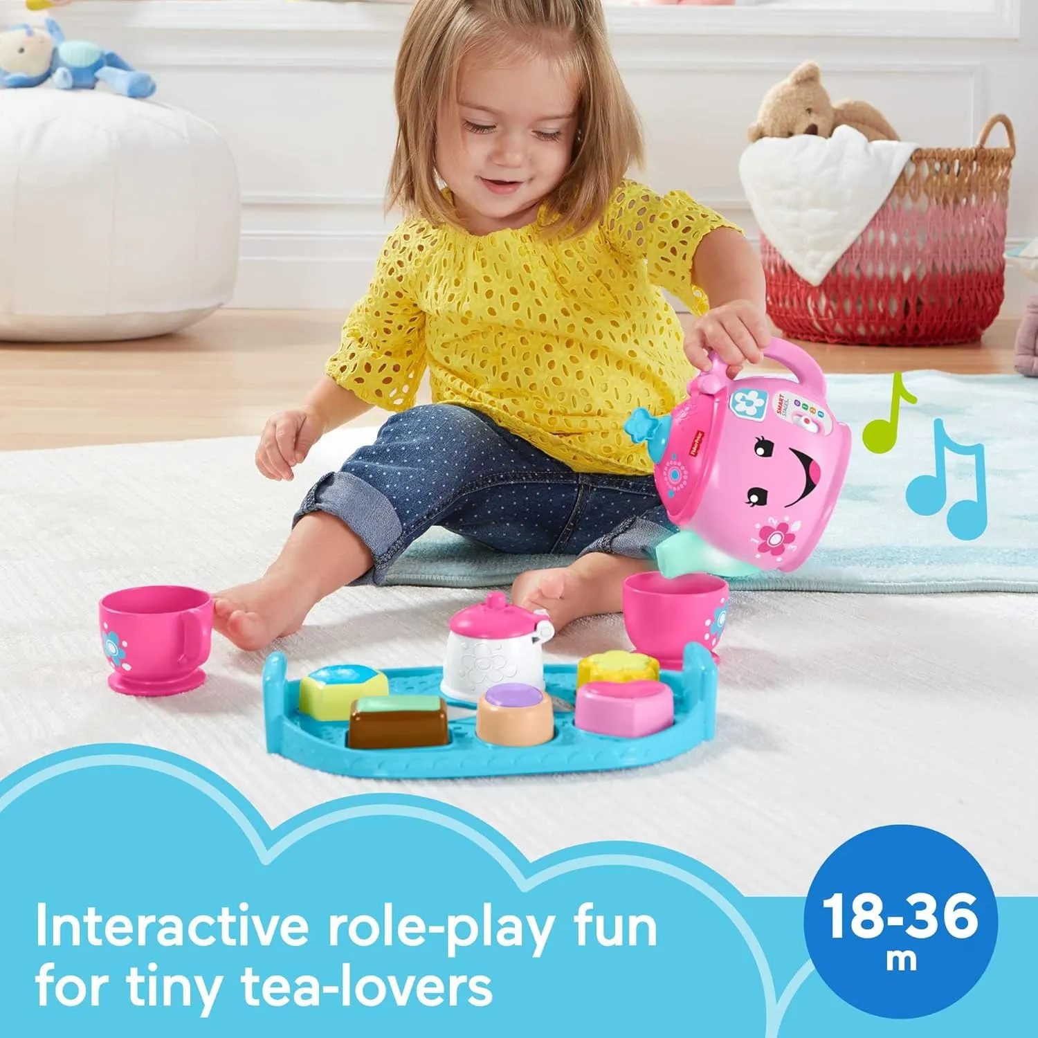 Fisher-Price Toddler Toy Laugh & Learn Sweet Manners Tea Set with Music & Lights for Educational Pretend Play Kids Ages 18  Months