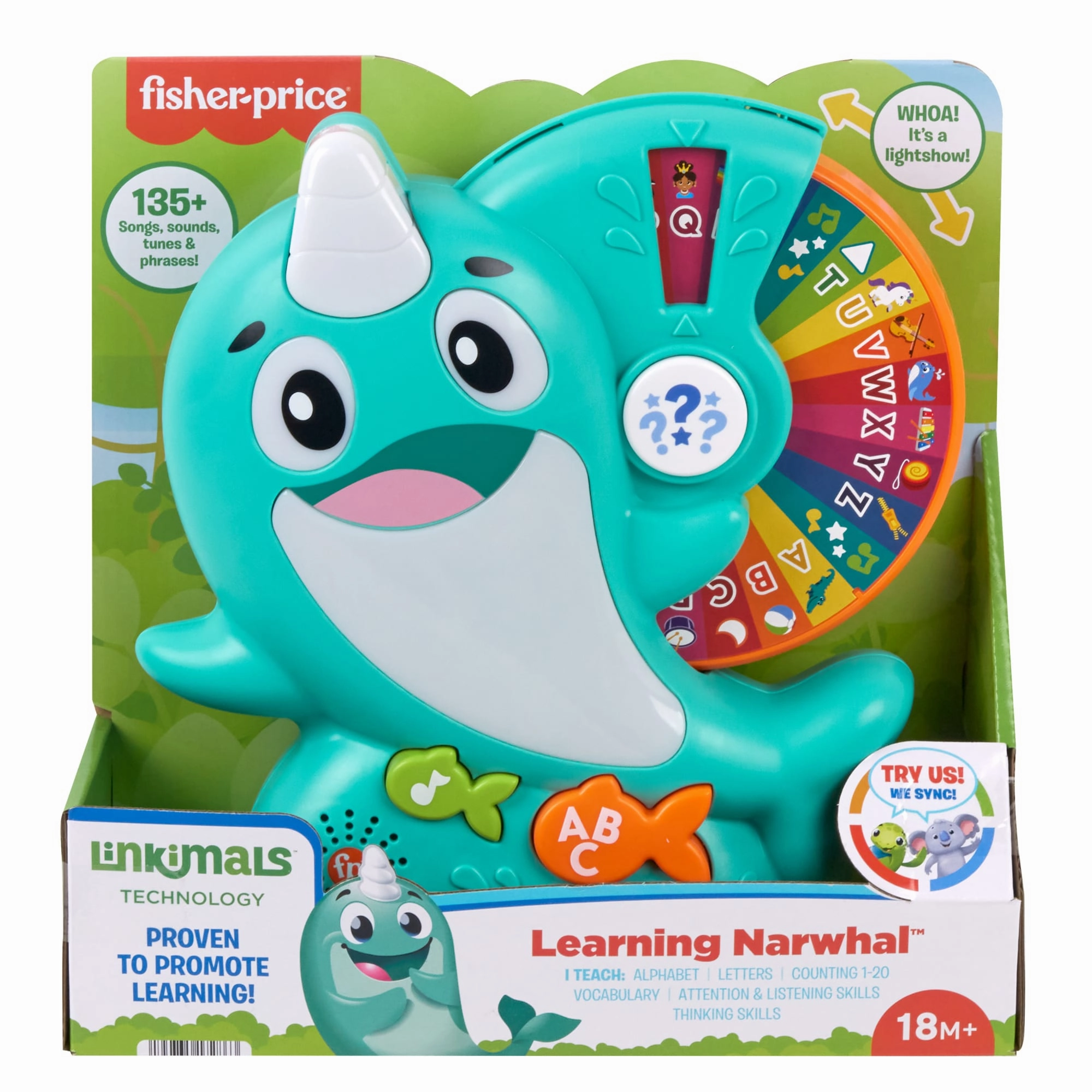 Fisher-Price Linkimals Interactive Learning Toy for Toddlers with Lights & Music, Learning Narwhal, UK English Version