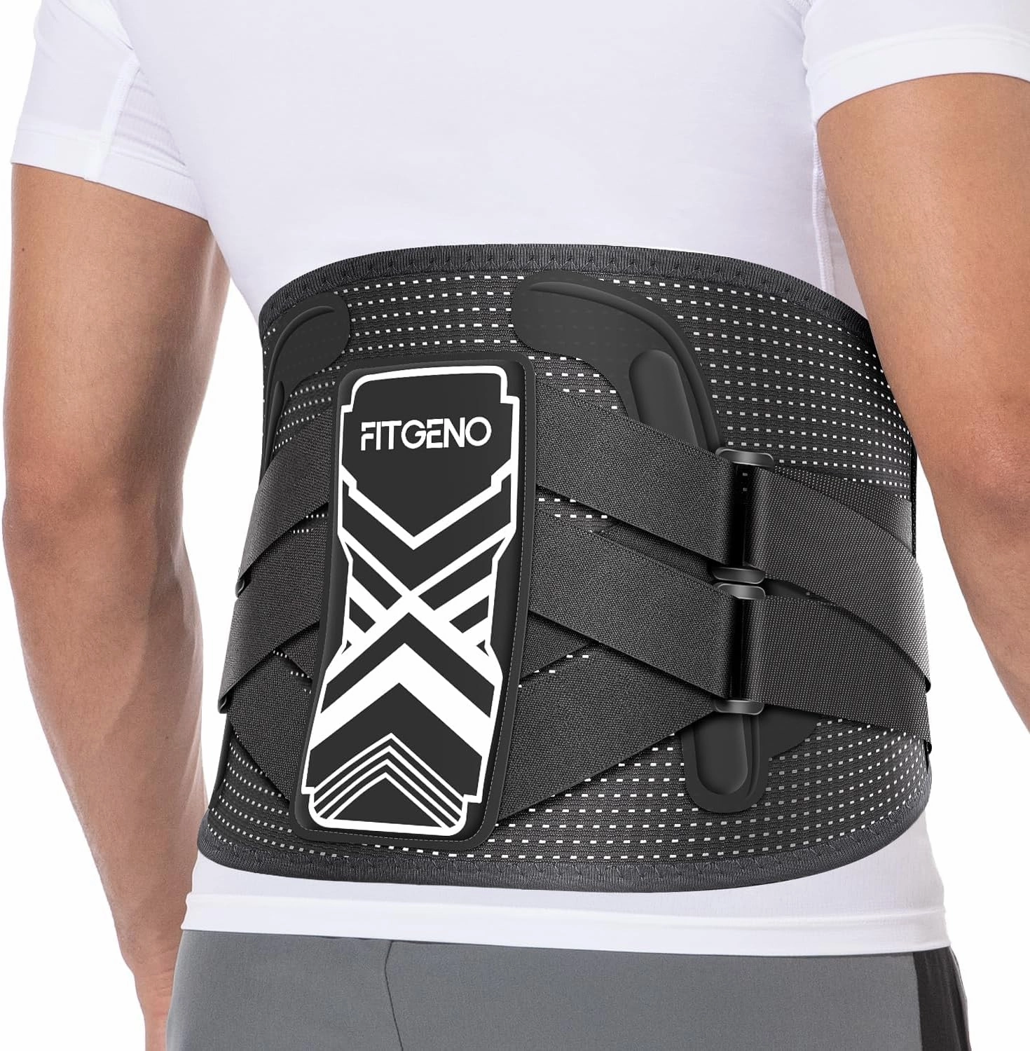 Fit Geno Back Brace for Lower Back Pain Relief: Adjustable Support with Ergonomic Lumbar Pad for Herniated Disc Sciatica and Lumbar Strain - Breathable Design for Men & Women (L/XL)