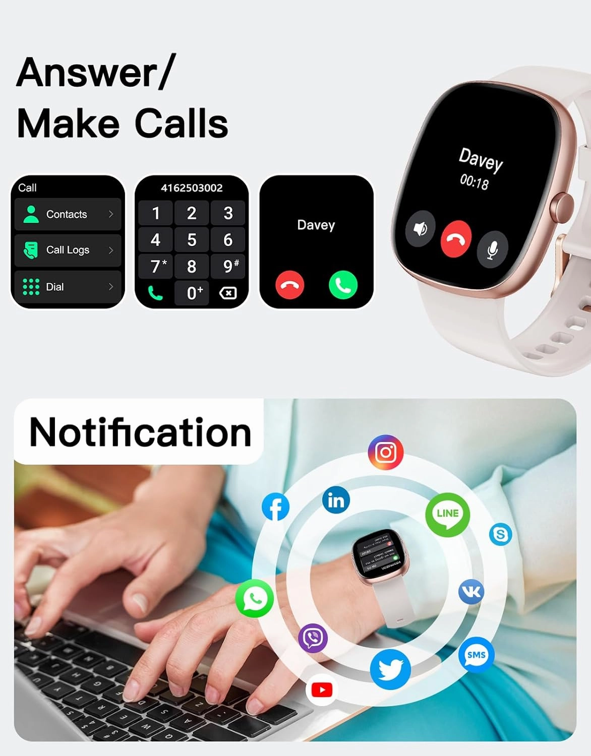 Fitness Tracker 2025 Ver. (Answer/Make Calls), 1.85" Smart Watch Fitness Watches for Women Men with 24/7 Heart Rate Blood Oxygen Monitor Sleep Tracker 100  Sport Modes IP68 Waterproof (Starlight)