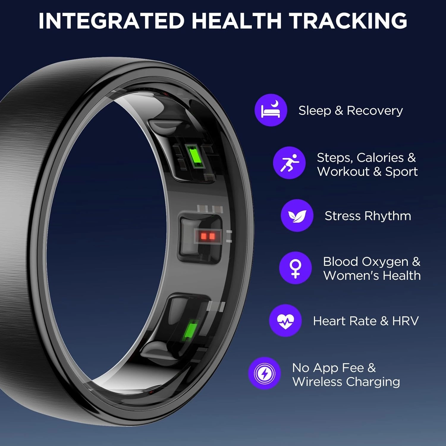 Fitness Tracker, Smart Ring for Women Men, Fitness Ring with Sleep Tracker, 24/7 Heart Rate Monitor, Health Activity Trackers, Step Counter,Calorie Pedometer,No Subscription,for iOS Android(Black,#10)