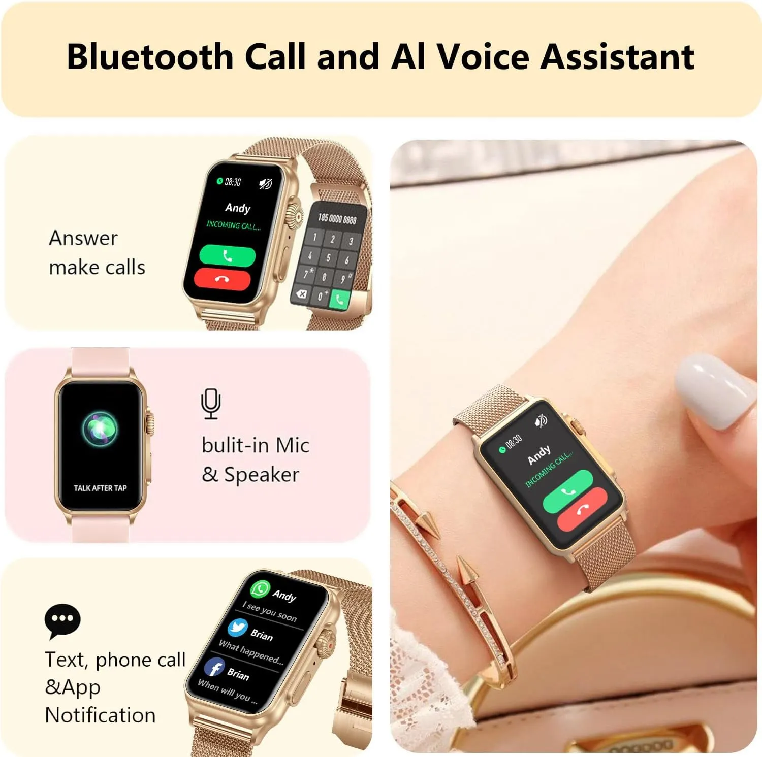 FITVII Nexa Fitness Tracker Answer/Make Calls, Smart Watch with Blood Pressure, Blood Oxygen, 24/7 Heart Rate Monitor, 120  Sport Mode Activity Tracker with Step Counter, Sleep Tracker for Women Men