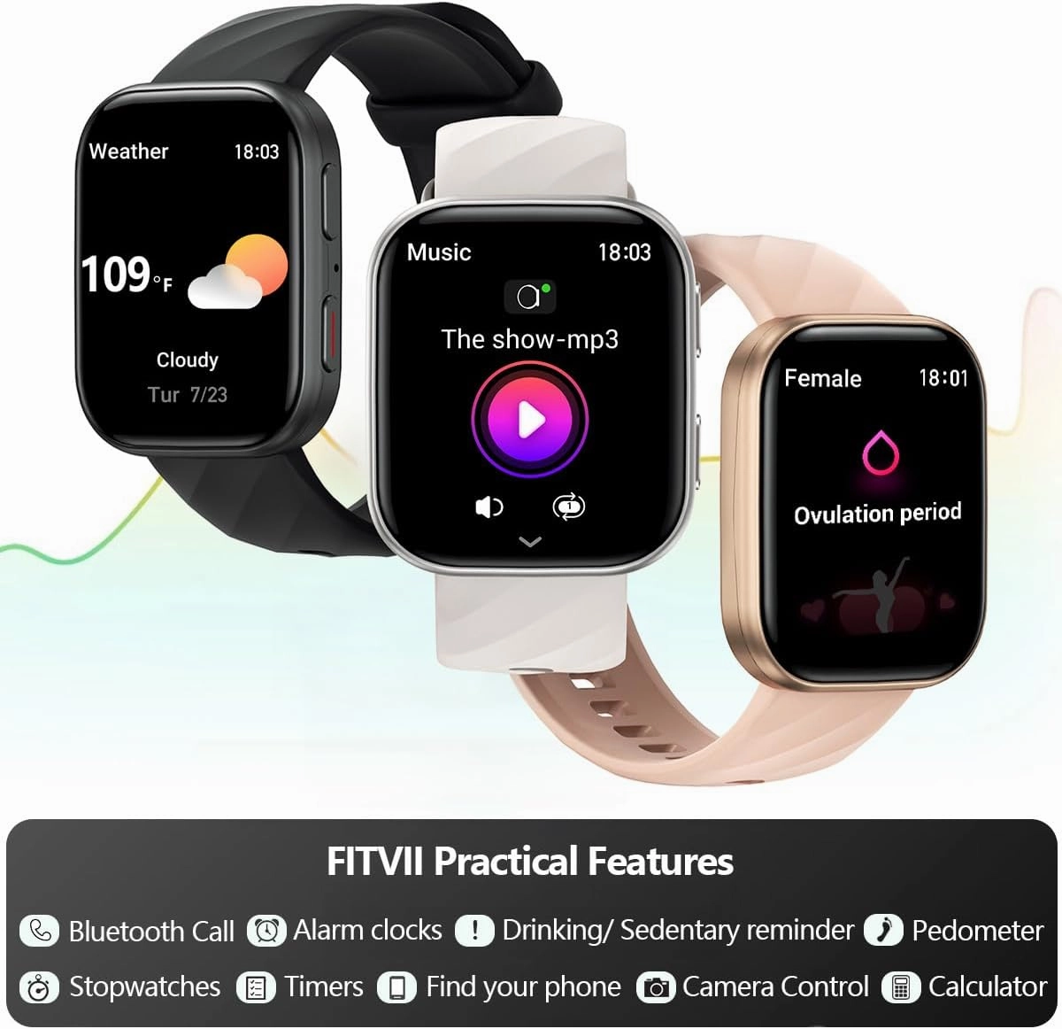 FITVII Health & Fitness Tracker (Answer/Make Calls), Smart Watch with 24/7 Heart Rate and Blood Pressure, Sleep Tracking, Blood Oxygen Monitor, 120  Sport Modes Activity Tracker for Women Men