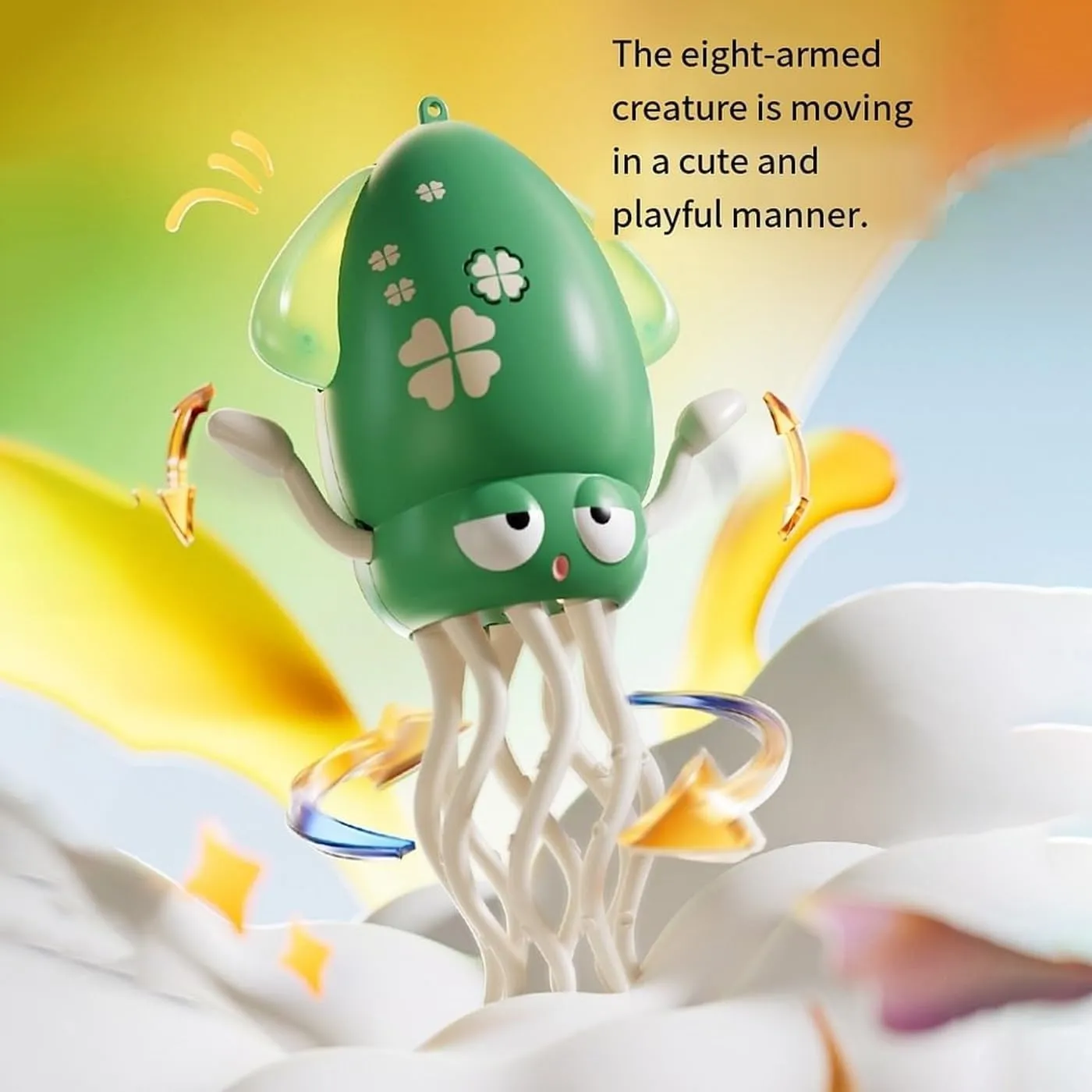 Floor GamesWiggly Wonder Octopus, Electric Dancing Smart Tentacle Explorer, Automatic Obstacle Avoidance Dancing Electric Squid Toy, with LED Lights & Music, Dancing Toys with Fishing Rod (Yellow)