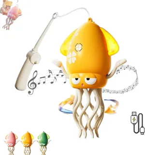 Floor GamesWiggly Wonder Octopus, Electric Dancing Smart Tentacle Explorer, Automatic Obstacle Avoidance Dancing Electric Squid Toy, with LED Lights & Music, Dancing Toys with Fishing Rod (Yellow)