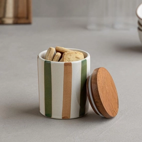 Floral Green Handpainted Ceramic Jar Small (500ml) with Wooden Lid  | Ceramic