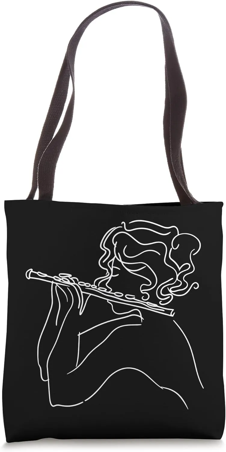 Flute Girl One Line Drawing Chamber Music Tote Bag