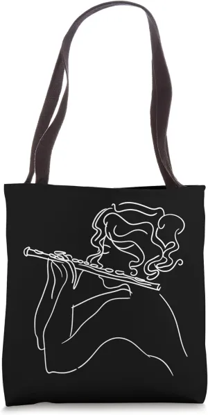 Flute Girl One Line Drawing Chamber Music Tote Bag