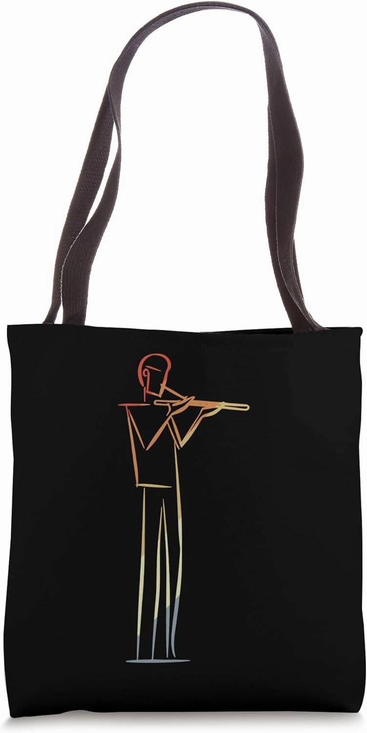 Flute Player Drawing Retro Woodwind Instrument Tote Bag