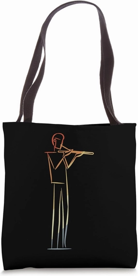 Flute Player Drawing Retro Woodwind Instrument Tote Bag