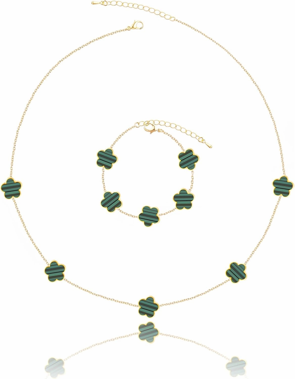 Four Leaf Clover Necklace and Bracelet Set for Women Lucky Flower 14K Gold Plated Jewelry