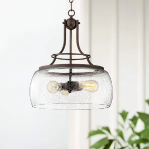 Franklin Iron Works Charleston Painted Bronze Iron Pendant Chandelier 16" Wide Rustic Farmhouse Clear Glass Shade LED 3-Light Dining Room House Foyer Entryway Kitchen Bedroom Living Room Ceilings