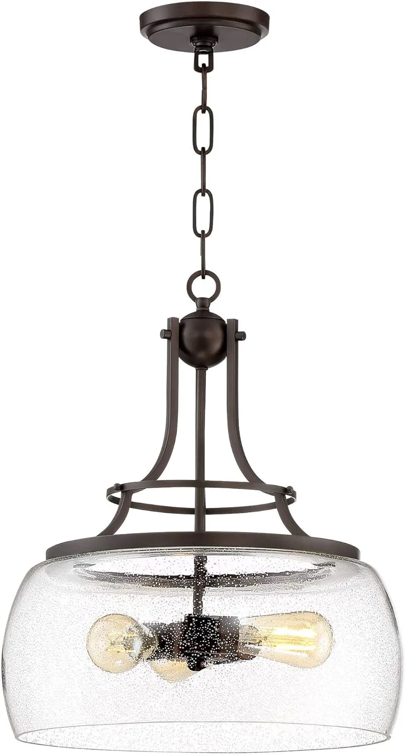 Franklin Iron Works Charleston Painted Bronze Iron Pendant Chandelier 16" Wide Rustic Farmhouse Clear Glass Shade LED 3-Light Dining Room House Foyer Entryway Kitchen Bedroom Living Room Ceilings