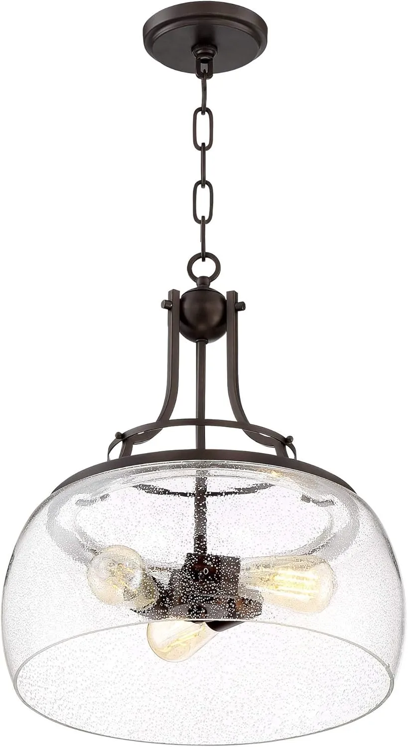 Franklin Iron Works Charleston Painted Bronze Iron Pendant Chandelier 16" Wide Rustic Farmhouse Clear Glass Shade LED 3-Light Dining Room House Foyer Entryway Kitchen Bedroom Living Room Ceilings