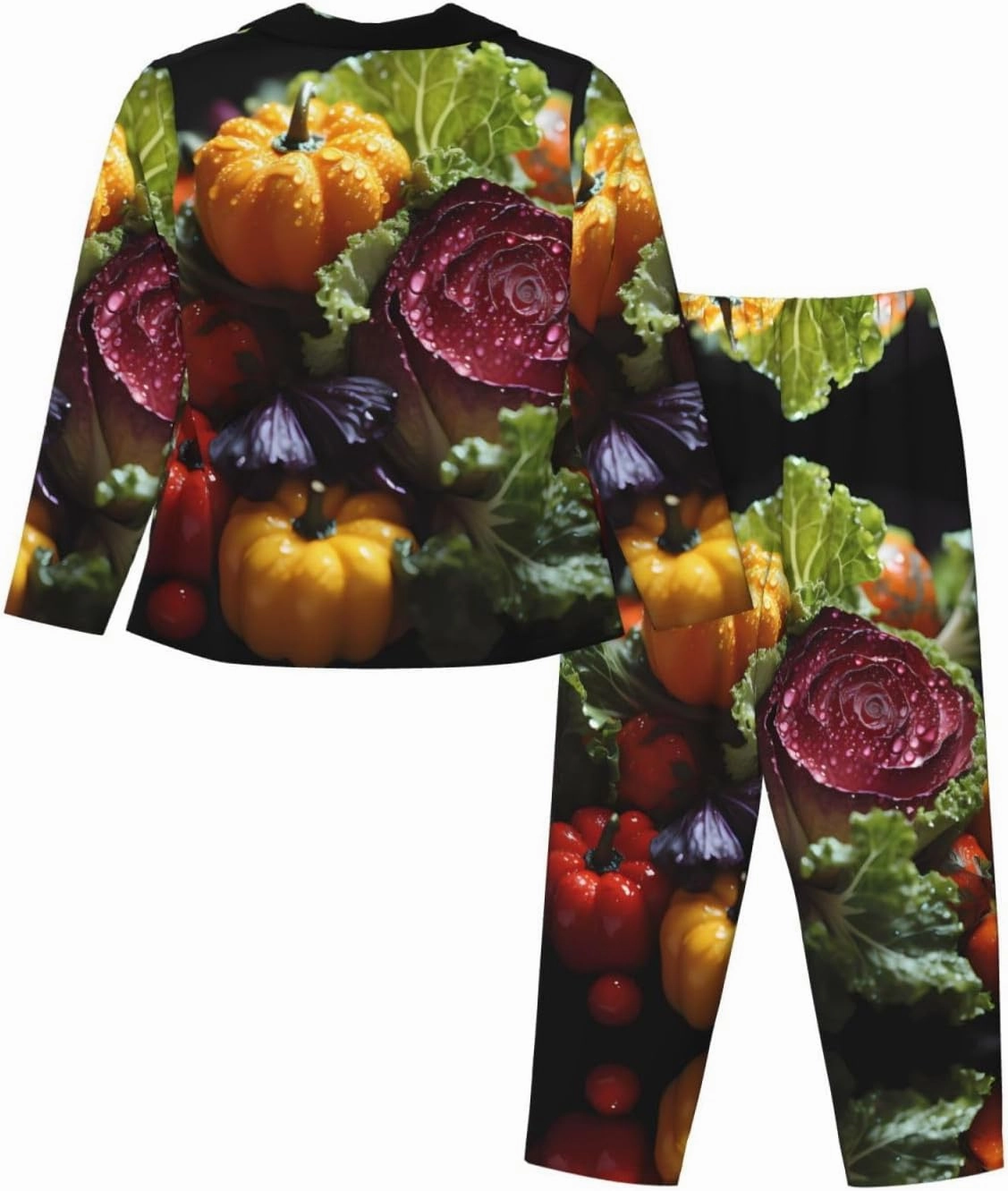 Fresh Cabbage Comfortable Long Sleeve Pajama Set for Women - Skin-Friendly Loungewear for Lounge Parties, and Night Sleep